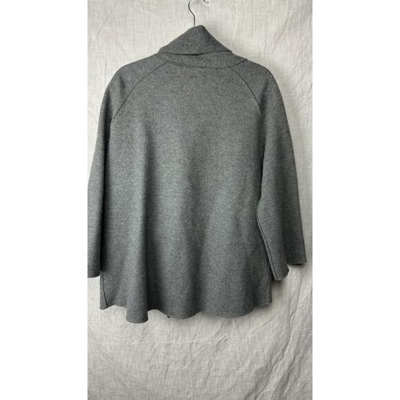 Eileen Fisher Wool Jacket Medium Grey Cowl Button Up Pockets Oversize - Picture 6 of 9